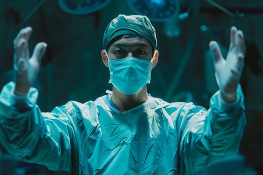 Surgeon in Scrubs and Mask Hospital Action photo