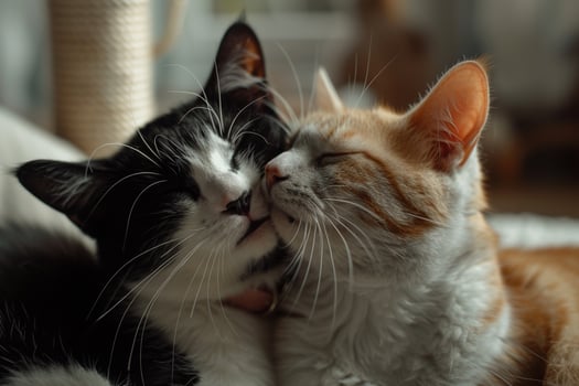 Two cats grooming each other tenderly showing affection and care photo