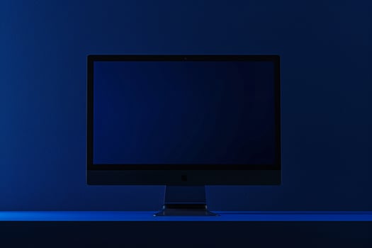 Stylish computer monitor mockup featuring a hightech design on a contemporary  background photo