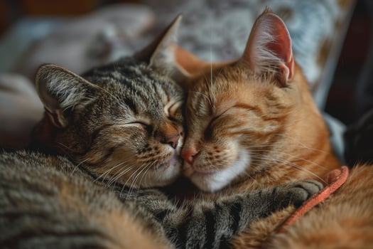 Affectionate Cats Grooming Each Other with  Background photo