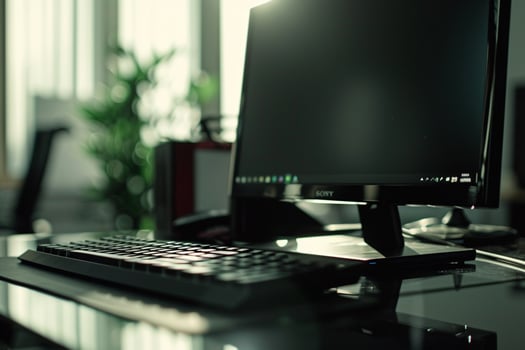 Executive Desktop Computer Mockup with Contemporary Office and Professional photo
