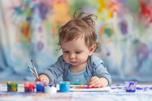 Baby Painting with Water on Blank Canvas Artistic Activity photo