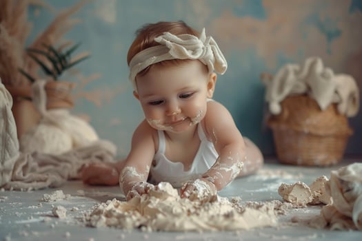 Baby Sculpting with Clay on a  Surface photo