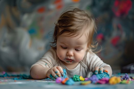Baby Sculpting with Clay on a  Surface photo
