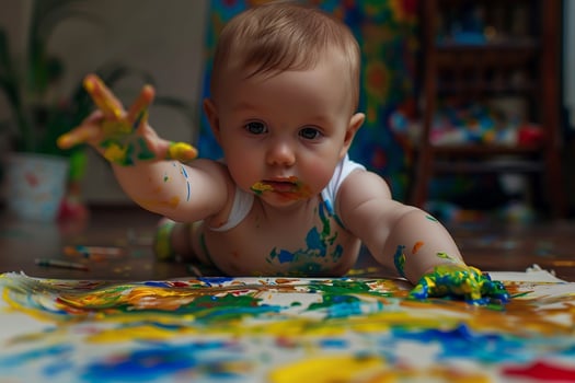 Baby Creating Art with Finger Paints photo