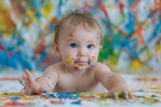 Baby Creating Art with Finger Paints photo
