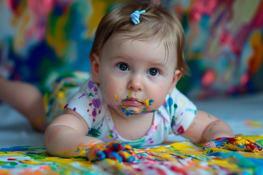 Baby creating art with finger paints background photo