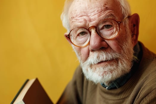 Elderly doctor with glasses reading a book background photo