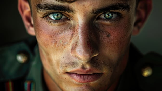 A close-up portrait of a young American male veteran photo