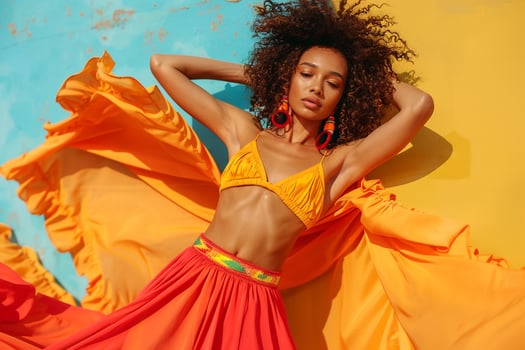 Model in Summer Dress with Coral  and  Background photo