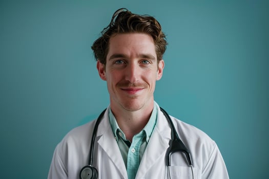 Male Doctor with Friendly Smile in Professional Attire photo
