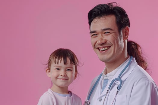 Pediatrician with Child in Medical Exam Joyful  Background photo