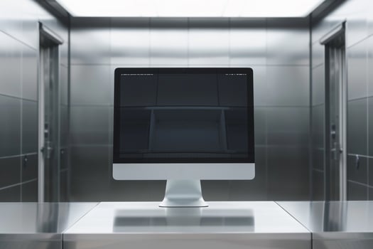 Computer Monitor Mockup on Metallic  Surface for High End Tech Presentation photo