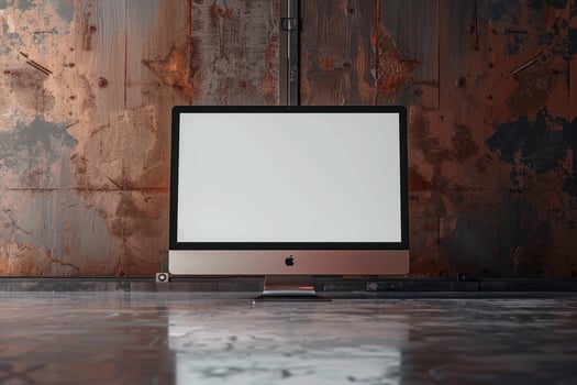 Computer Monitor Mockup Screen on Metallic Bronze Background for Contemporary Tech Presentation photo