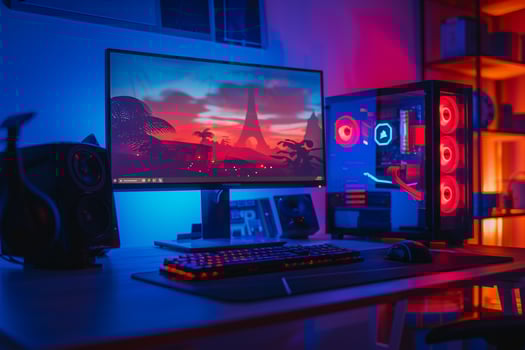 Futuristic Desktop Computer Mockup Background photo