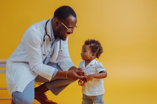 Pediatrician Playing Lightly with Child Patient in a Medical photo