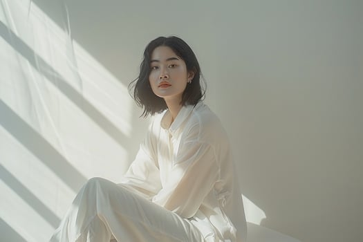 Model in a chic desktop outfit set in a  and photo