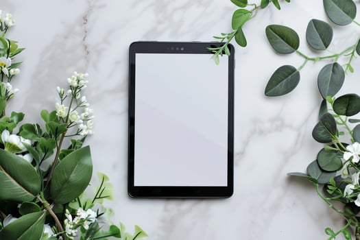 Tablet Screen Mockup in a Contemporary White Studio photo