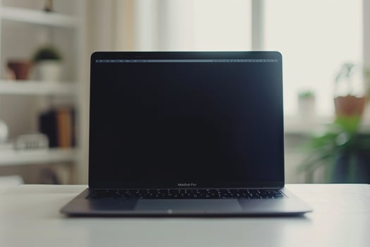Open Notebook and Laptop Mockup on White Desk for   Writing and Work Background photo