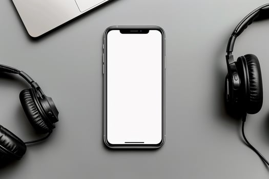 Mobile Device Mockup with Screen and Headphones photo
