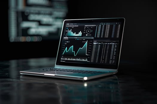 Laptop Mockup with Financial Background Suitable for Finance Promotions photo