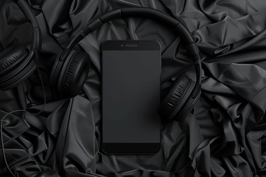 Mobile Phone Mockup with Screen and Audio Accessories photo