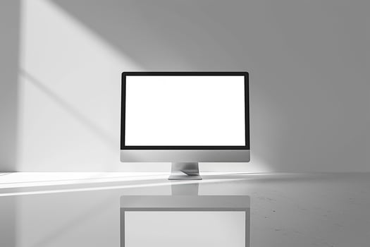 Computer Monitor Mockup on Glossy White Background with   High Resolution Display photo