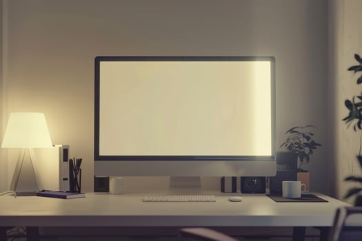 Computer Mockup Background Featuring Innovative Desk Layout and   Design photo