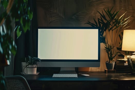Computer Mockup on Desk with Sleek and Contemporary Design for   Tech Environments photo