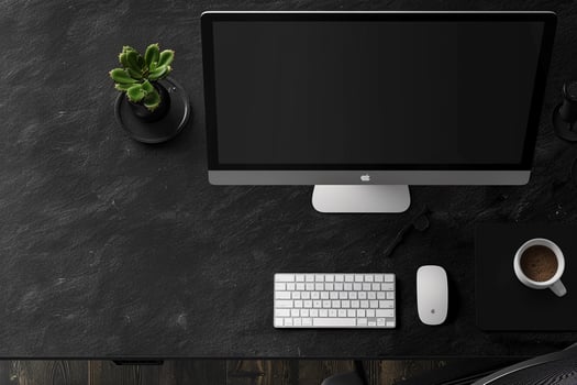 Computer Monitor Mockup with Plain Desk Background in Office photo