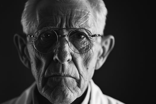 Elderly Doctor with Glasses in Classic Medical Portrait photo