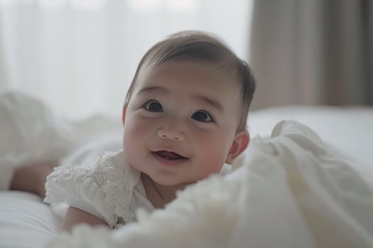 Baby with a   Sky Background Radiating Happiness and Joy in an Outdoor photo