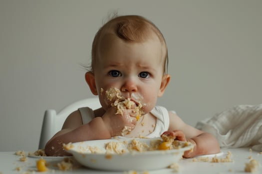 Baby Making a Mess with First Foods Exploring New Flavors and Textures photo