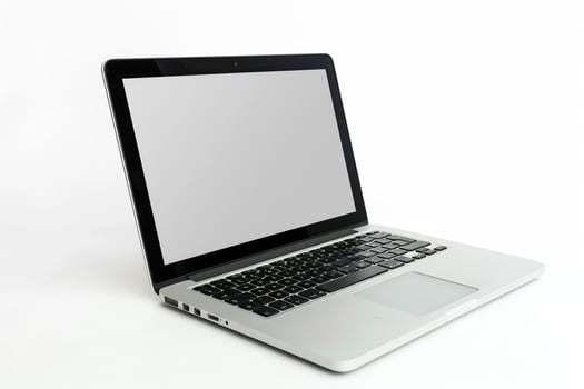 Laptop Mockup with Blank Screen on White Surface Suitable for Professional Displays photo