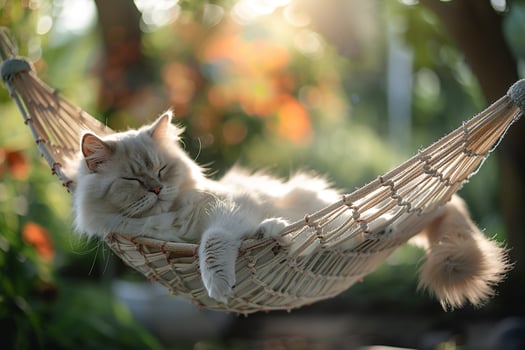 White Cat Lounging Lazily in a Gentle Hammock Enjoying a Relaxed and Cozy Moment photo