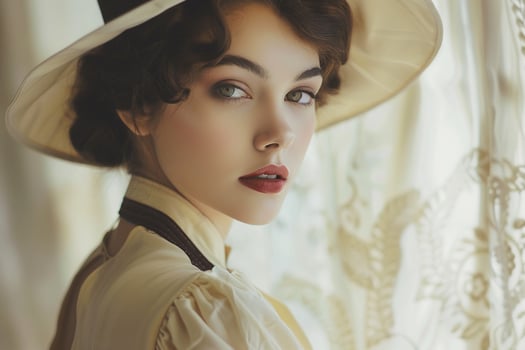 Vintage Retro Clothing Woman with Cream Background Portrait photo