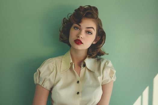 Woman in Retro Clothing with   Portrait photo