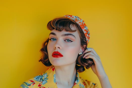 Vintage Woman in  Retro Outfit Nature Background photo