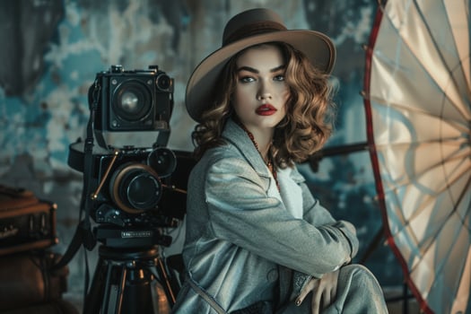 Retro Clothing Woman with  Film Set Background photo