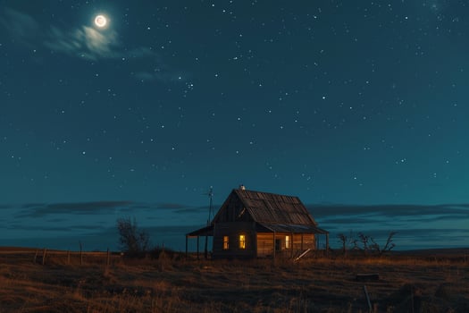 Starry Night Over Farmhouse with Full Moon photo