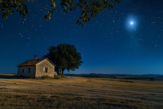 Farmhouse Under Starry Sky with Moonlight photo