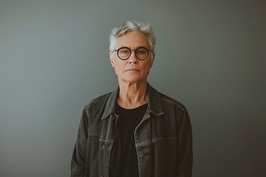 Casual Portrait in Everyday Attire with  Gray Background photo