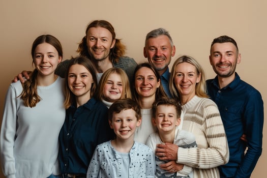 Genuine family portrait beige background heartfelt moments photo