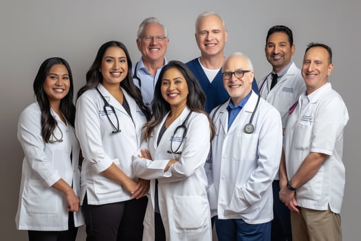 Medical professionals with physician light brown background studiopresentation and organized photo