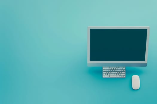 Desktop computer mockup with blank screen on screen display background photo