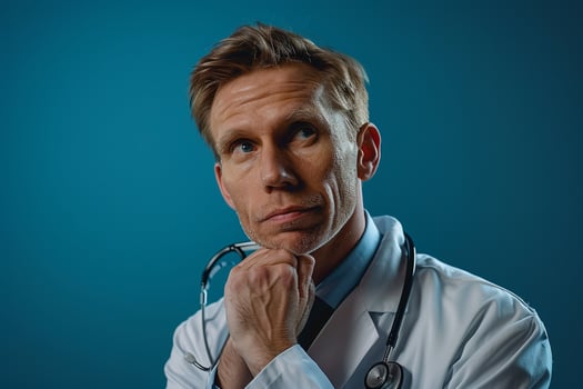 Male Doctor in Deep  with Stethoscope in Clinical photo