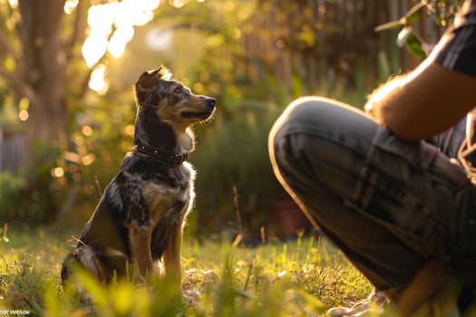 Dog Training with Owner in Backyard photo