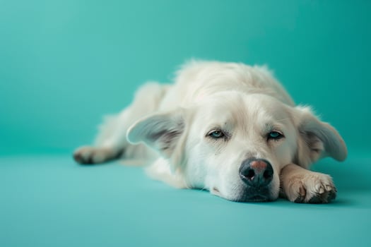 Dog Relaxing Calmly on Ocean Background Embracing a Quiet Moment by the Water photo
