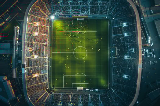 Aerial of Soccer Match Empty Stands Highlighting an Unoccupied Stadium photo