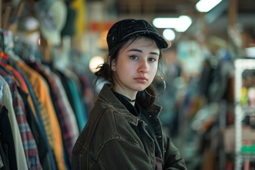 Shopper Displaying Eclectic Thrift Store Finds with a   and Stylish Flair photo